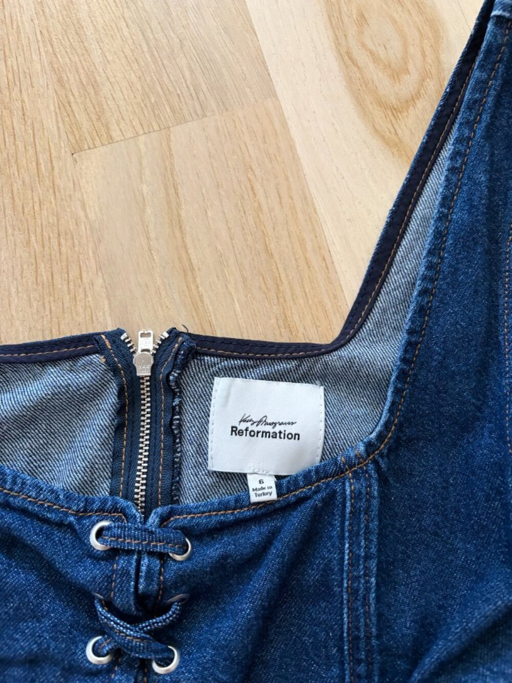 Reformation x Kacey Musgraves Dallas Organic Cotton Blend Denim Corset Top - Picture 6 of 6